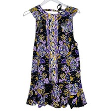 Free People M Summer in Tulum Mini Dress Tunic Top Dark Floral Boho 