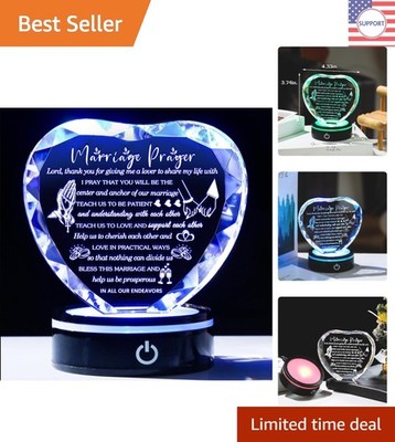 Custom Laser-Engraved Crystal Heart with Colorful LED Base - Anniversary Gift