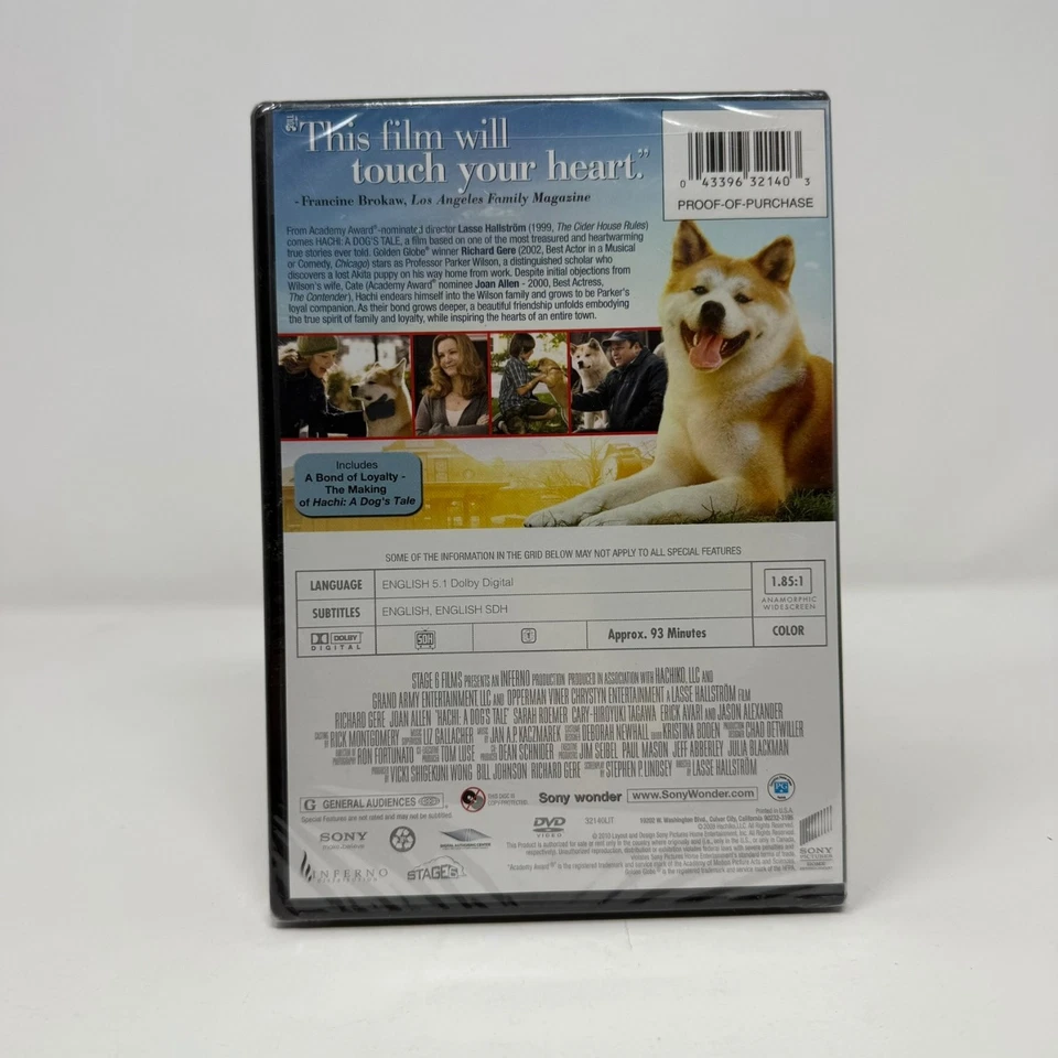 Hachi A Dog's Tale (DVD, 2009) Richard Gere - Joan Allen - Family Drama - Sealed - Image 2 of 4