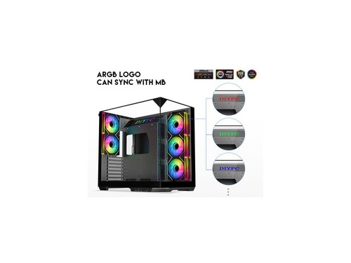 DIYPC ARGB-DC800-BK Black Dual USB3.0 and Type C Tempered Glass ATX Mid Tower - Afbeelding 4 van 5