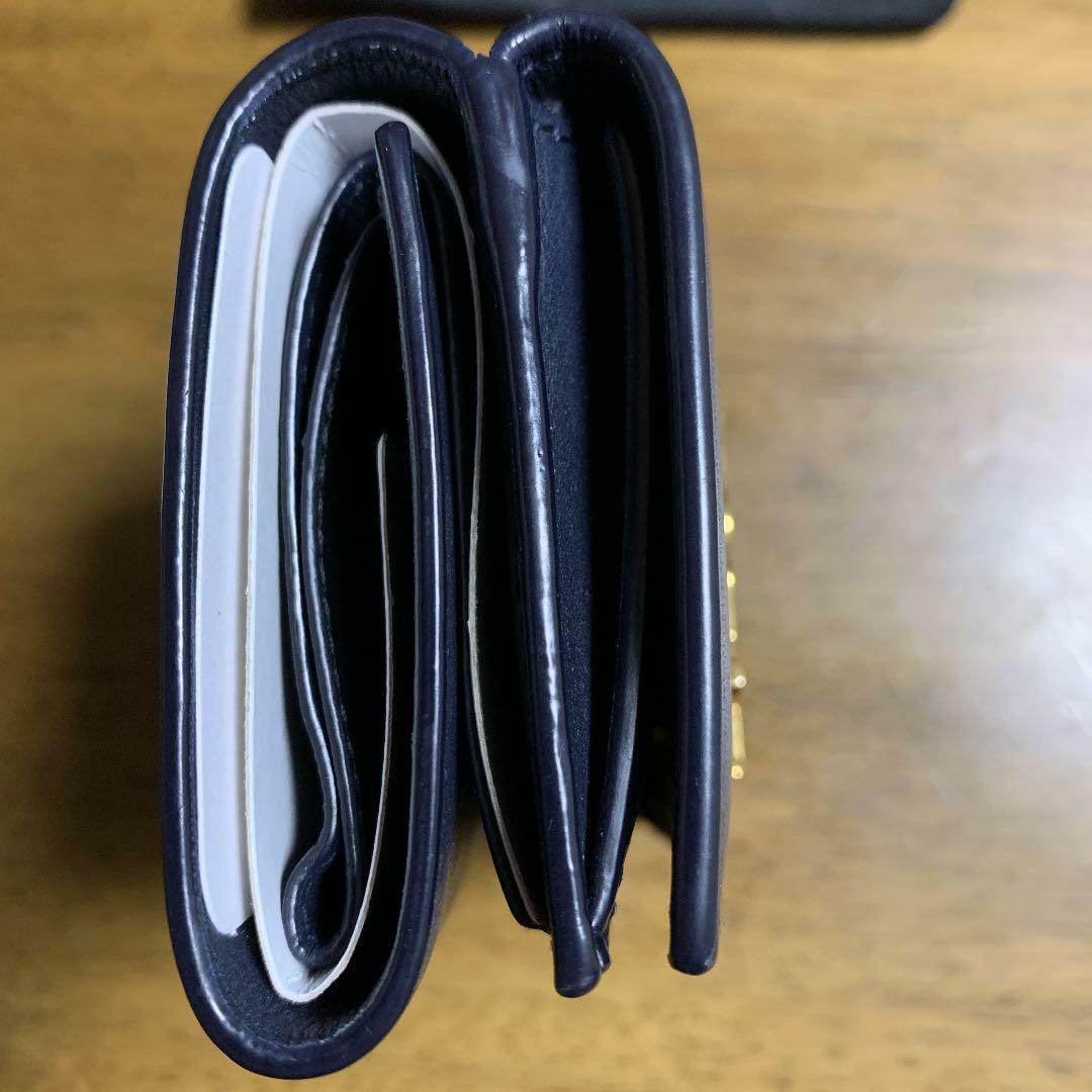 Auth Saint Laurent Tri-Fold Mini Wallet YSL Navy Gold Leather