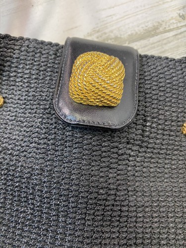 Vtg Kleinberg Sherrill Black Woven Bucket Shoulder Bag Purse Gold Tone Accents