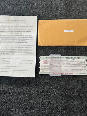 New 1966 Bailey Meter Orifice and Flow Nozzle Slide Calculator
