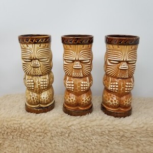 Trader Dick's Ceramic Tiki Mug Peanut John Ascuaga's Nugget Reno - Set Of 3