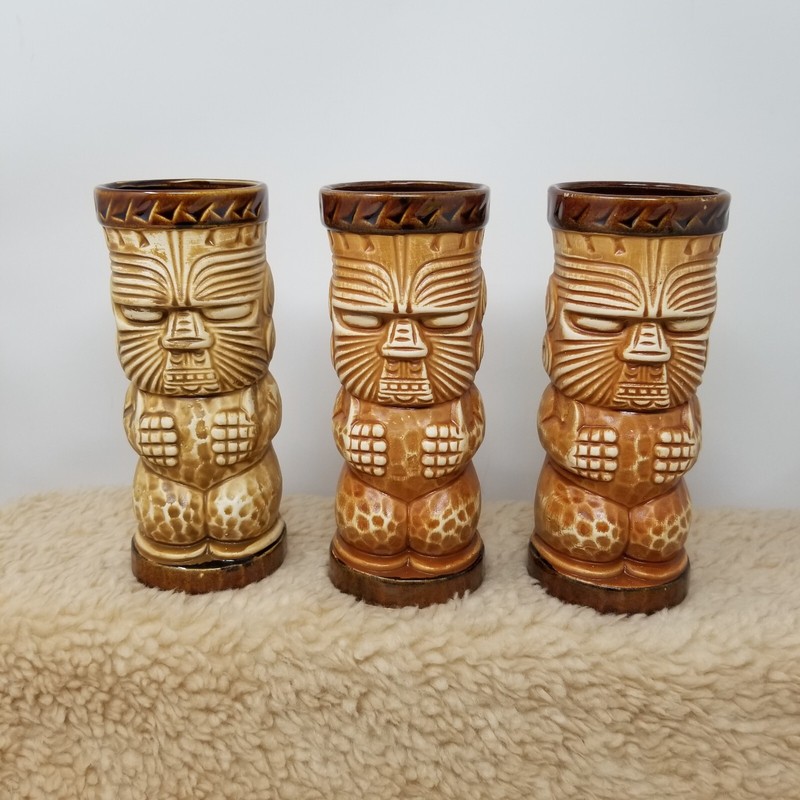 Trader Dick's Ceramic Tiki Mug Peanut John Ascuaga's Nugget Reno - Set Of 3