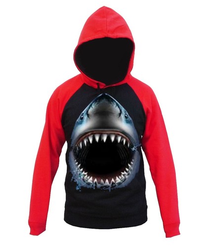 Para Hombres Tiburón Cara Animal Print Rojo Negro Raglán Sudadera Con  Capucha Bestia DOPE SUÉTER | eBay