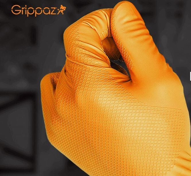 Grippaz SemiDisposable, Orange Fish Scale Grip Nitrile Gloves, Pack of