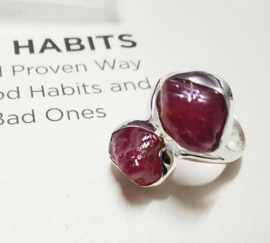 Anillo de plata de ley 925 con piedras preciosas de rubí en bruto natural...