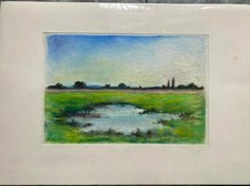 ::FRANZ EHMKE *1928 -2018 GDR PAINTER ° MEADOW LANDSCAPE WITH SMALL LAKE