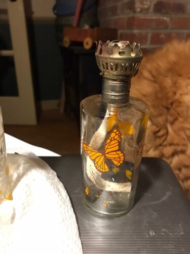 Vintage Miniature Clear Oil Lamp Kerosene Light Butterflies - Picture 1 of 3