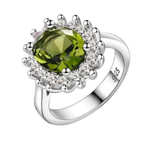 Vintage RJ-8 Oval Peridot w/ CZ Accent 925 Silver Ring Size 8 | eBay