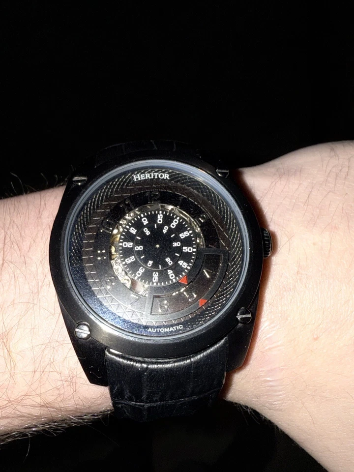 Heritor Automatic Daniels Semi-Skeleton Black Leather-Band Watch HERHR7407-Black - Image 4 of 4