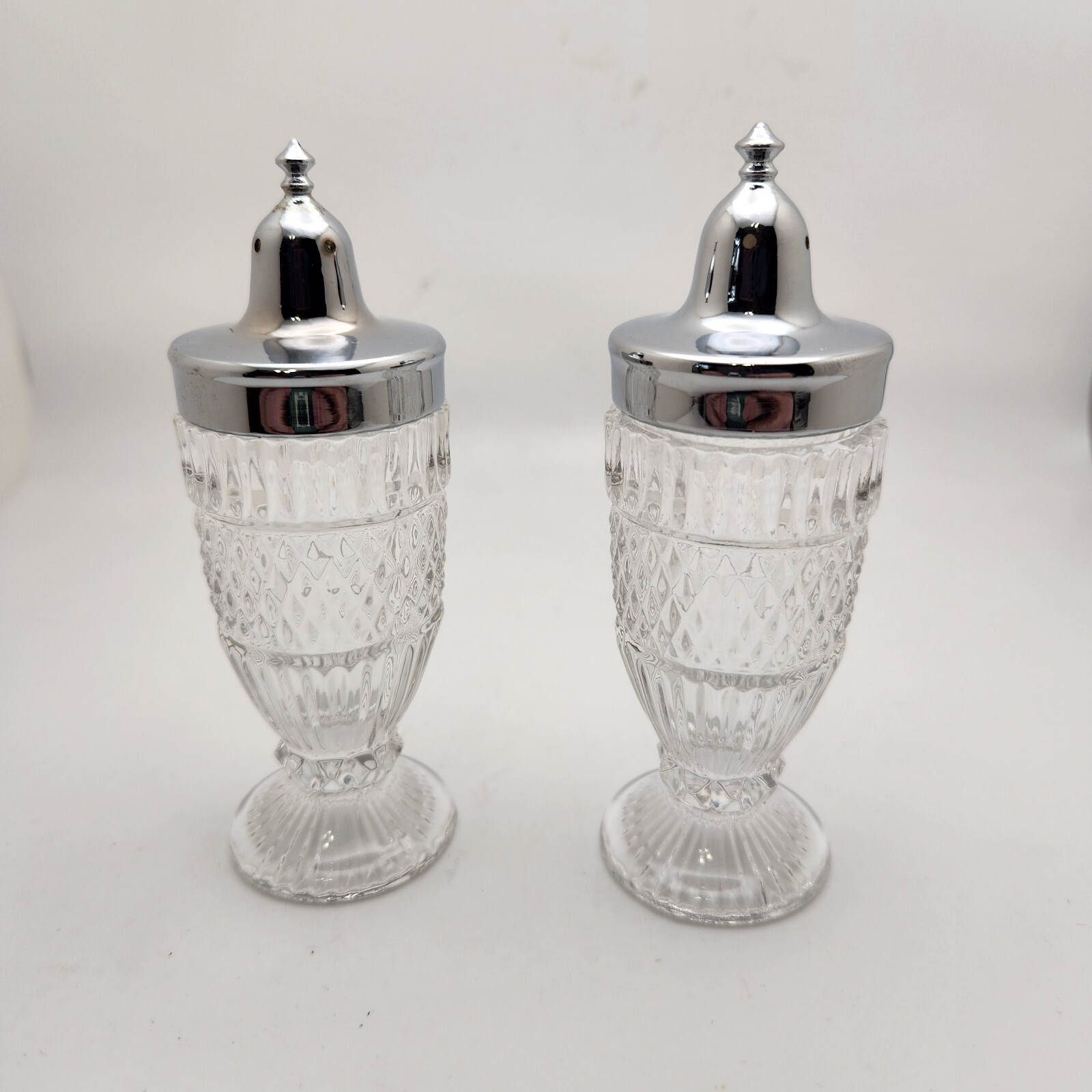 Fostoria Salt Pepper Shakers Silver Lead Crystal Vintage Hobnail