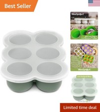 Silicone Baby Food Freezer Tray with Clip-on Lid - 6 Sections in Matte Green