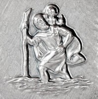 Heiliger St. Sankt Christophorus Relief Plakette Metall Christopherus Selbstkl.