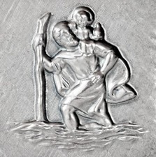 Heiliger St. Sankt Christophorus Relief Plakette Metall Christopherus selbstkl.