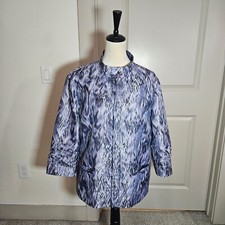 Chico's Jacket Blazer Women Sz 3 Geometric Pattern Shiny Glitter Purple