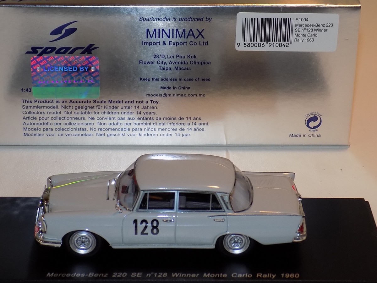 ミニカー Mercedes-Benz 220 SE 1:43 SPARK 1/43 Spark Mercedes Benz 220 SE #128 Winner Monte Carlo