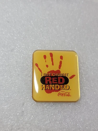 Vintage Old Coca-Cola I Got Caught Red Handed Enamel Pin Single Clutch Back