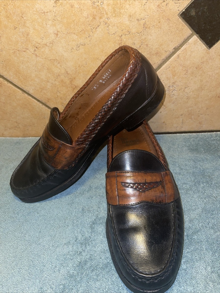 Allen Edmonds Rye NY Men\'s 10 D Two Tone Black Brown Leather Penny Loafers Shoes NEW Allen Edmonds RYE NY Black Leather w/Camel Tan Braided  main image 4