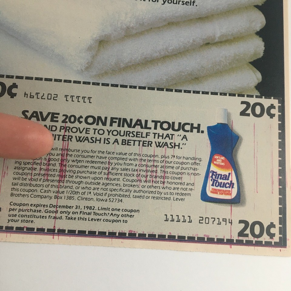 1982 Final Touch Concentrated Fabric Softener Circular Coupon ...