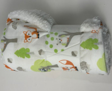Blankets  And Beyond Forest Animals Fox Hedgehog Owl White Sherpa Baby Blanket