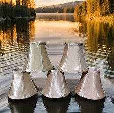 5 Candle Lamp CHANDELIER Clip Shades Cloth Champagne Tan 5" H