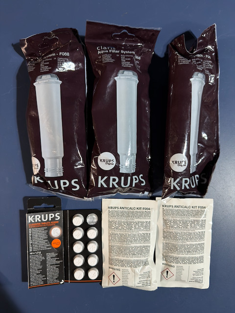 Krups Espresso Kit: 3 Claris F088 Filters, 2 Anti-Calc F054, Cleaning XS3000 tab