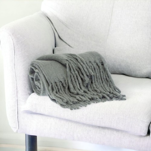 Super Soft Gray Soft Solid Color Handloomed Throw Blanket - Picture 2 of 10