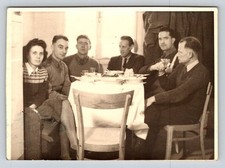 Vintage Real Photo Postcard WW2 Era German Soldiers & Civilians Dining Agfa