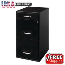 3 Drawer Letter Width Vertical File Cabinet Lockable Filing Painted Steel Black