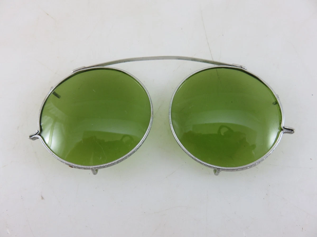 Antique Round Green Glass Clip-On Sunglasses Gold Tone Beaded Rim Vintage Original 1920s Decade Vintage Sunglasses for sale | eBay main image 2