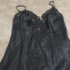 Frederick's of Hollywood Lace Chemise Gown Black V-Neck Tie Large 100 Polyester