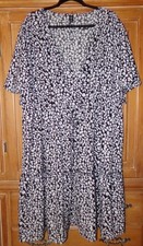 SHEIN CURVE WOMENS SIZE 5XL FITS LIKE 3X BLACK FLORAL RUFFLE MIDI DRESS V-NECK