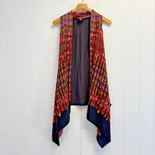 W by Worth Womens Quiet Luxury Whimsical Artsy Silk Cardigan Vest Size XP Boho
