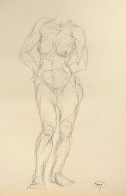 Vintage 1950 RISD Academic Figure Study Nude Female Drawing Robert Mowry 18x24