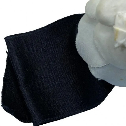 CHANEL Brosche Anstecknadel Accessoire Kleinteil Kamelienband Textil Satin elfenbein schwarz - Bild 12 von 12
