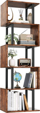 6 Tier Bookshelf, S Shaped Geometric Bookcase, Rustic Brown