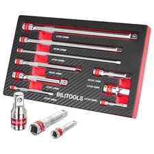 BILITOOLS 9 PCS Ratchet Extension Set, 1/4 3/8 1/2 Drive Extension Set, CR-V ...