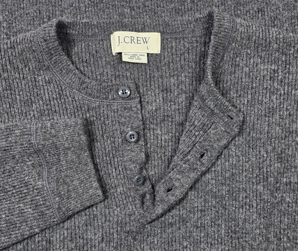 De colección J. Suéter Henley Crew Lana de Cordero Acanalado L Gris Manga Larga Hombres Hong Kong Foto 3 de 4