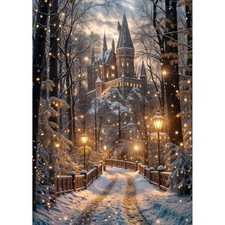 Christmas Night Castle Diamond Art Painting Kits for Adults, Road Diamond Art