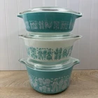 Vintage PYREX Turquoise Amish BUTTERPRINT Casserole Set 471, 472, 473 with Lids