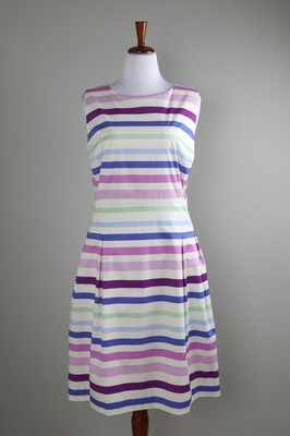 TALBOTS RSVP NWT $169 Striped Pleated Lined Cotton A-Line Dress Size 16W