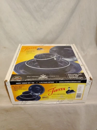 Fiesta Cobalt 4 Pc Place Setting Homer Laughlin Mug, Salad & Dinner Plate, Bowl