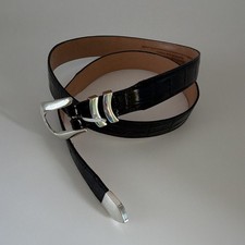 Onyx by Brighton Men s Black Crocodile Belt Silver Buckle Size 46
