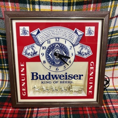 Vtg BUDWEISER Deluxe King of Beers LIGHTED CLOCK SIGN Clydesdale *Clock No Work