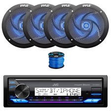 JVC KD-X38MBS Marine BT Receiver, 4X 6.5" 240W LED Speakers Black w/ Wire