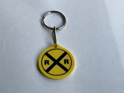Keychain - Yellow Rubber Railroad Crossing Sign Key Ring