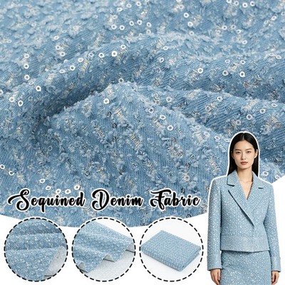 Sequined Washable Denim Fabric Coat Vest Pants Casual Handmade DIY Sewing NEW