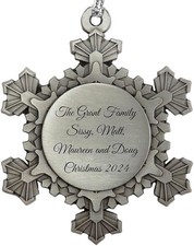 Personalized Pewter Snowflake Christmas Ornament - USA Made